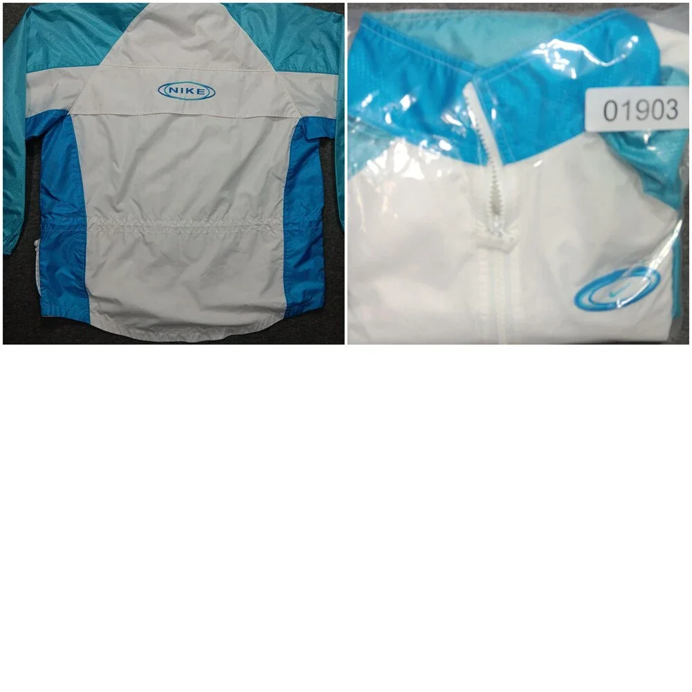 Nike Jacket Womens Small White Blue Full Zip Windbreaker Colorblock Logo Track